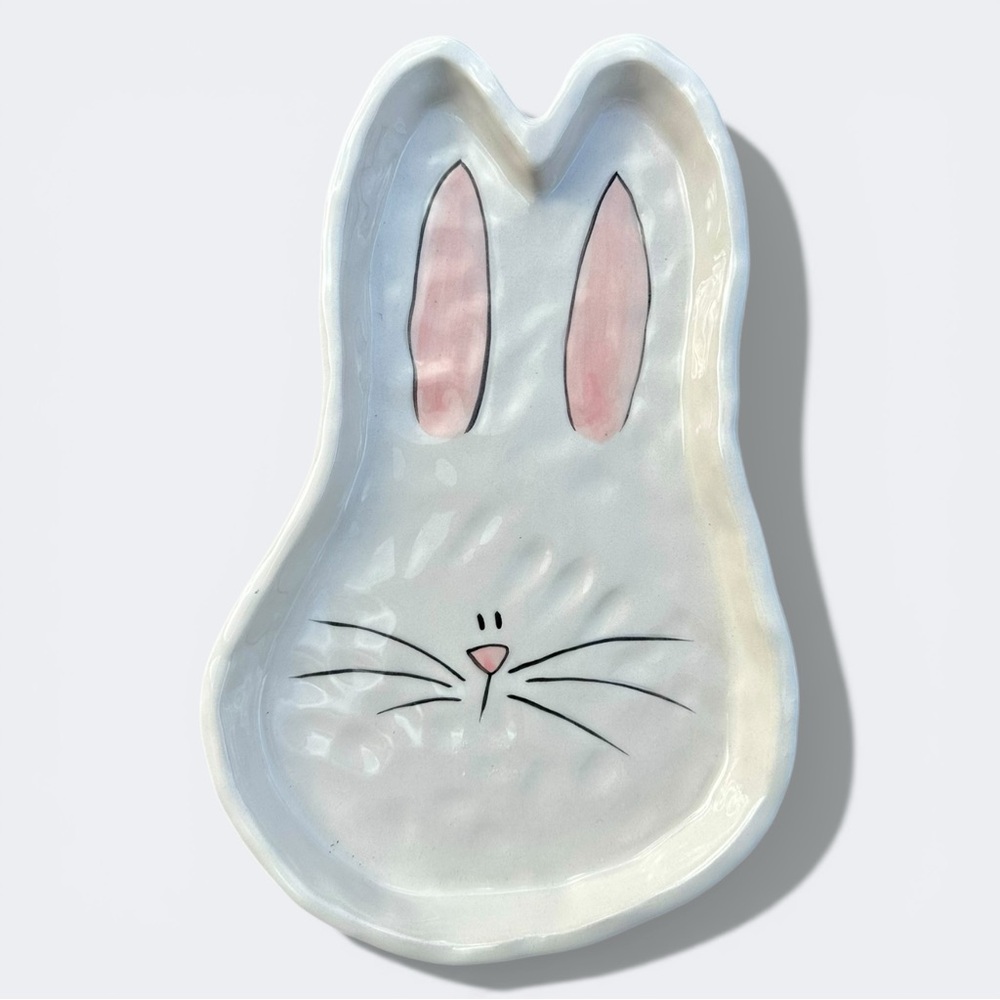 Blue Sky Clayworks Bunny Face Easter Ceramic Platter Medium
